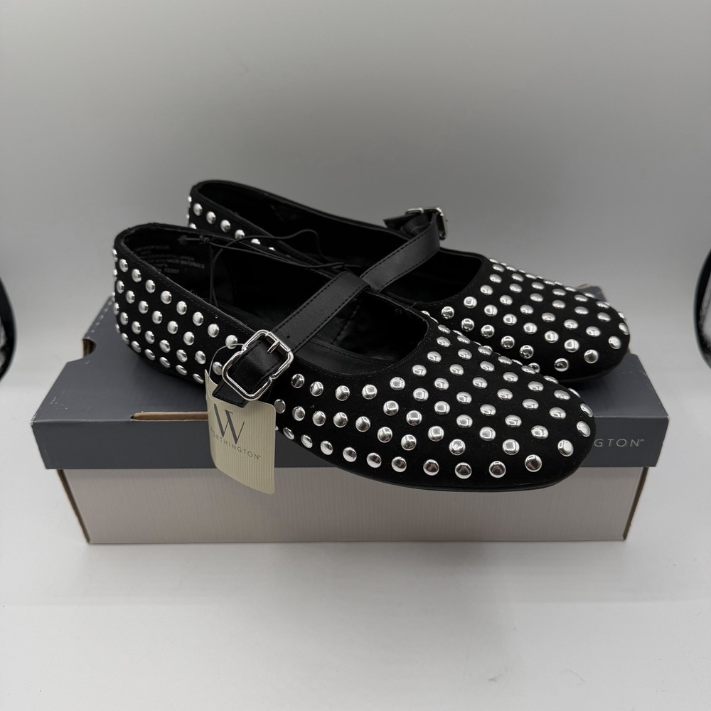 Worthington‎ Dazie Ballet Flats Womens Size 8.5 Black Round Closed Toe Studded